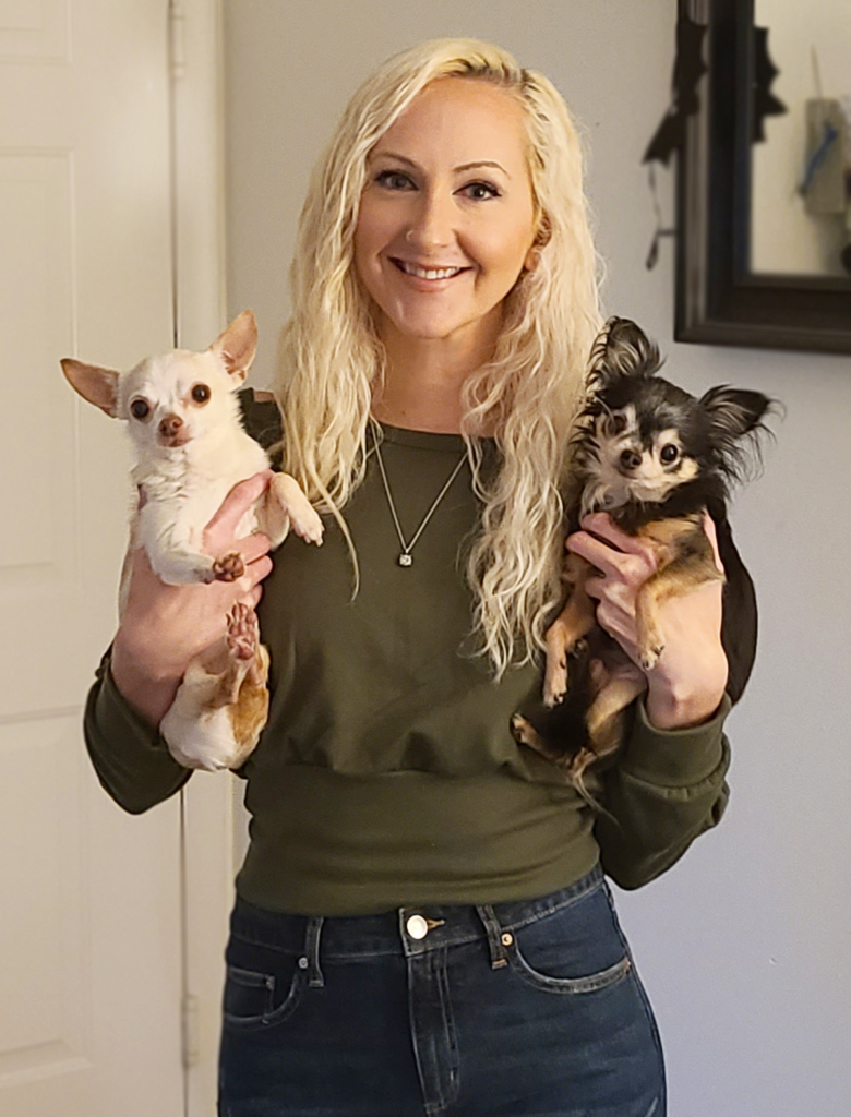 Kristen and her Chihuahuas, Cupcake and Dexter